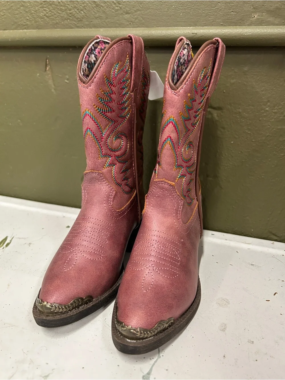 Dan Post Girls' Pink Embroidered Western Boots Metal Toes
